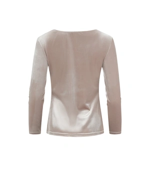Beige velvet blouse with a draped neckline | Blouses | Dikastore.ro - 4 Beige velvet blouse with a draped neckline | Blouses - 4