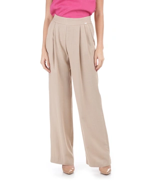 Beige wide-leg trousers in a linen blend | Trousers - 1
