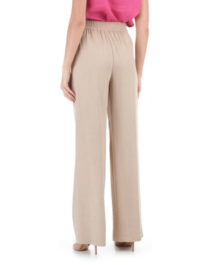 Beige wide-leg trousers in a linen blend | Trousers - 2