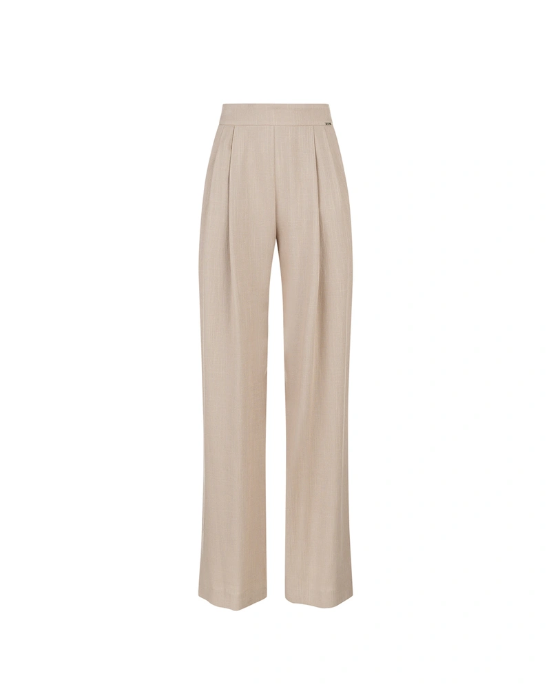 Beige wide-leg trousers in a linen blend | Trousers