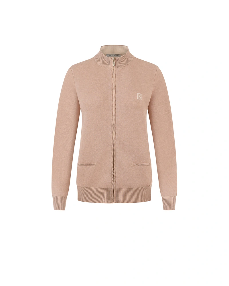 Beige zip-up cardigan, capsule collection leisurewear modelA | Knitwear