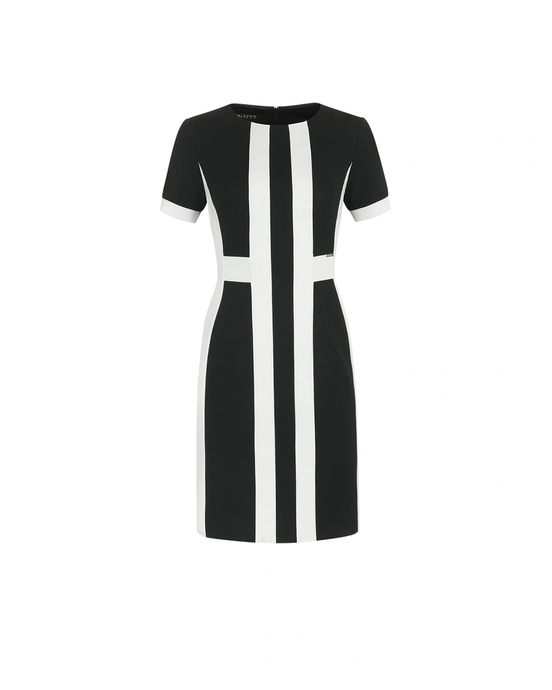 Black and white dress with shaping contrast bands | All products