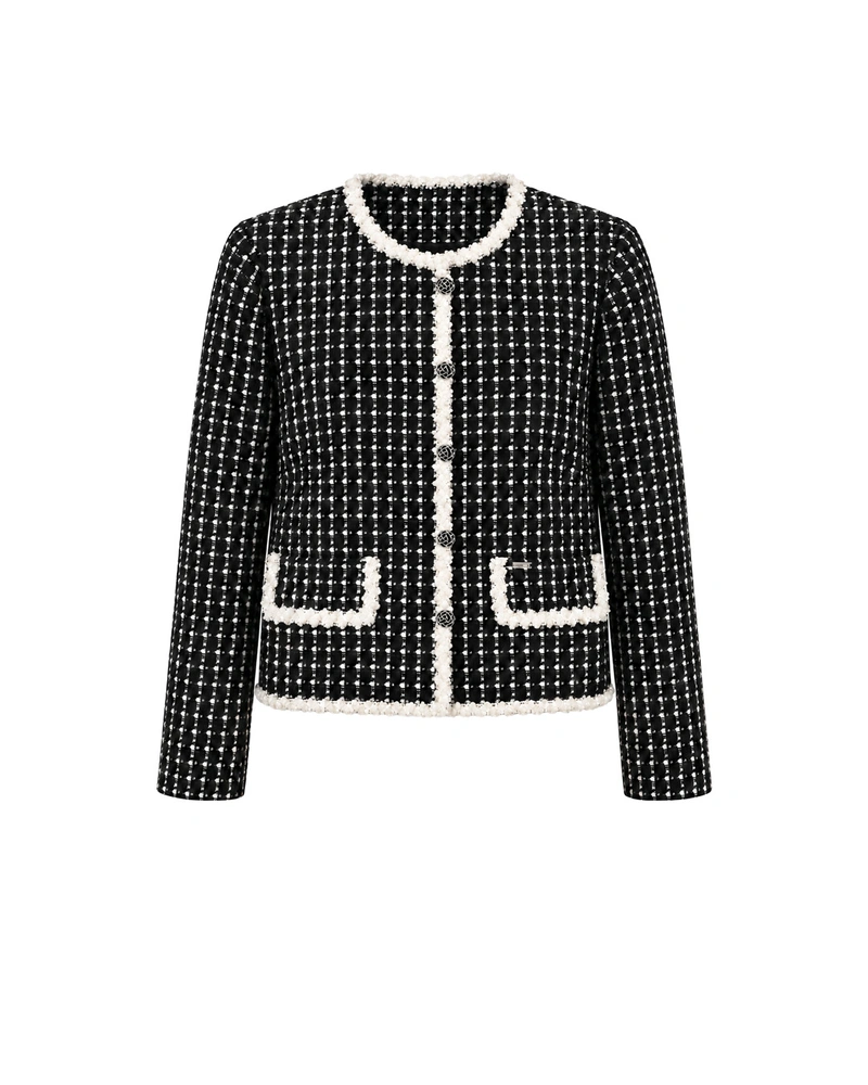 Sacou din tweed alb-negru cu garnitură contrastantă | Sacouri