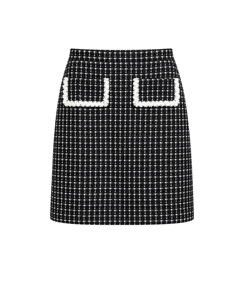 Fustă din tweed alb-negru cu garnitură contrastantă | Fuste