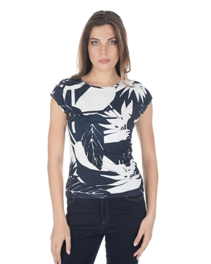 T-shirt noir et blanc en viscose avec imprimé tropical stylisé | Tshirts et Tops - 1