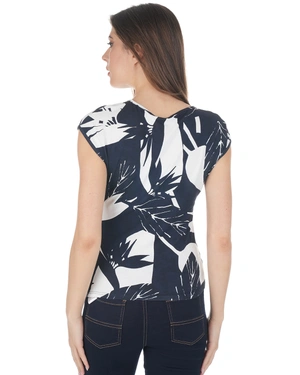 T-shirt noir et blanc en viscose avec imprimé tropical stylisé | Tshirts et Tops - 3