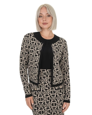 Black-beige bolero-style cardigan with stylized logo motif | Knitwear - 4