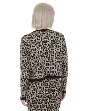 Black-beige bolero-style cardigan with stylized logo motif | Knitwear - 5