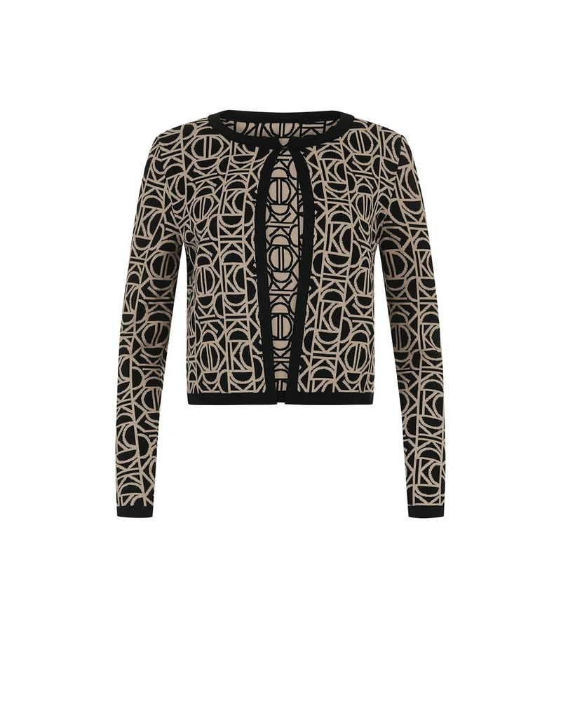 Black-beige bolero-style cardigan with stylized logo motif | Knitwear