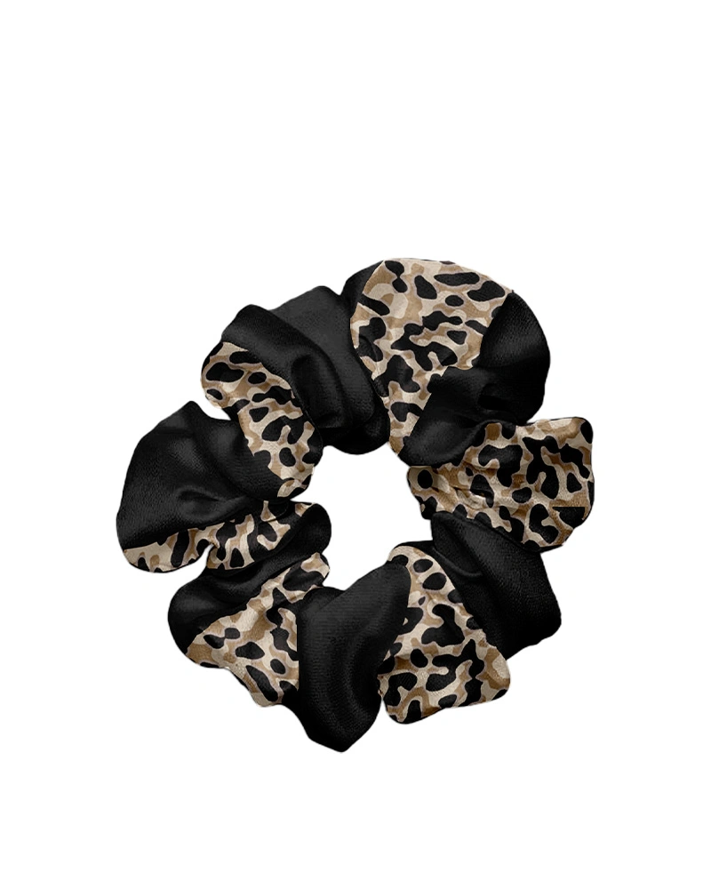 Black-beige scrunchie with a leopard print | ACCESSORIES