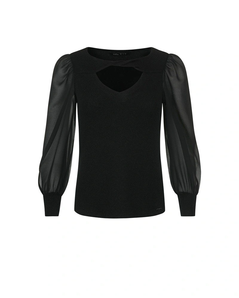 Black blouse with lurex thread and chiffon sleeves | Blouses and Shirts