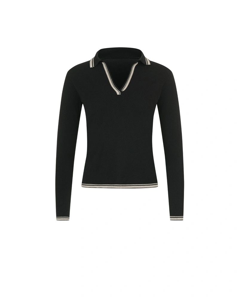 Black blouse with open collar | Knitwear