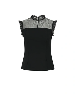 Black blouse with striking chiffon neckline and elegant ruffles | Blouses - 8