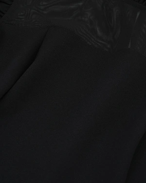 Black blouse with striking chiffon neckline and elegant ruffles | Blouses - 9