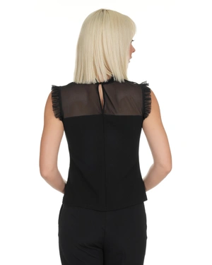 Black blouse with striking chiffon neckline and elegant ruffles | Blouses - 11