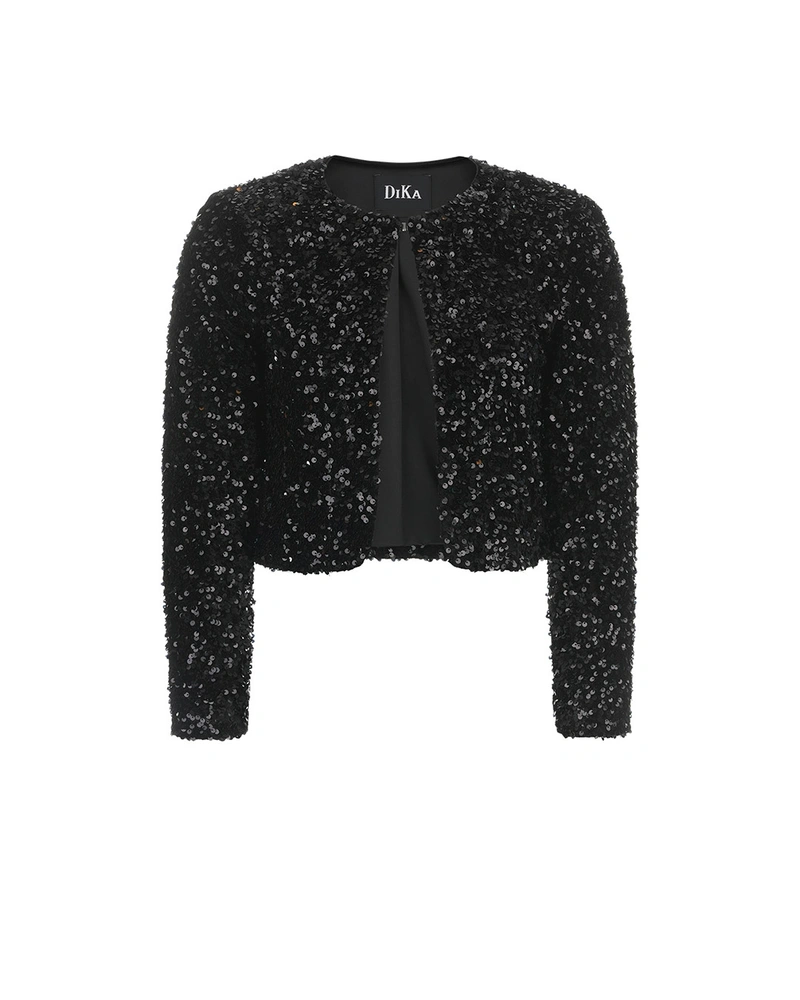 Black bolero jacket with delicate shimmering sequins | Jackets