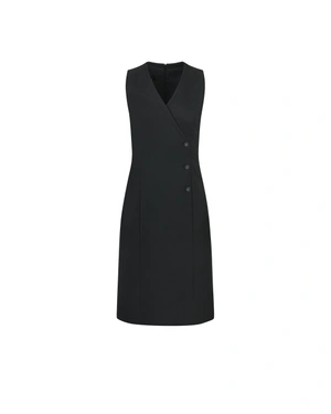 შავი საქმიანი კაბა V-ყელით და ასიმეტრიული ღილებით | საქმიანი - 6