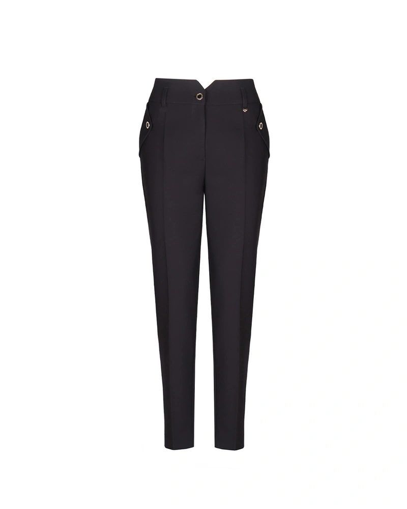 Crne poslovne pantalone sa rubom i uskim nogavicama | Pantalone i Helanke