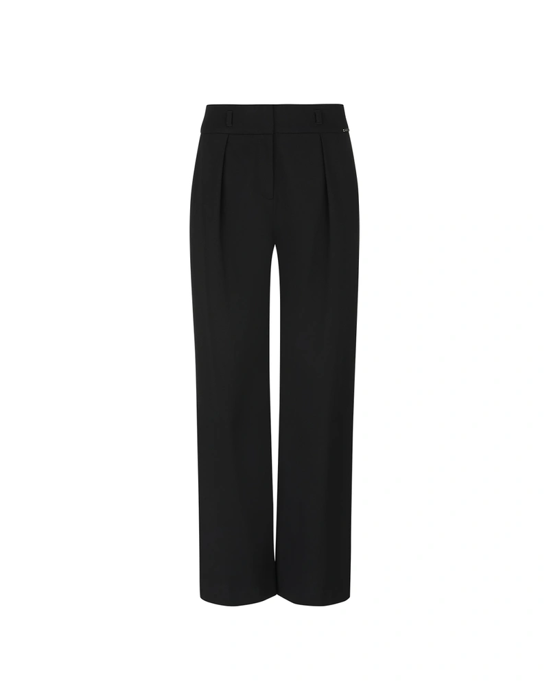 Crne krop pantalone sa naborom i ravnim nogavicama | Pantalone i Helanke