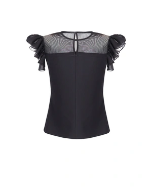 Black elegant blouse with ruffles and mesh detail | NEW - 4