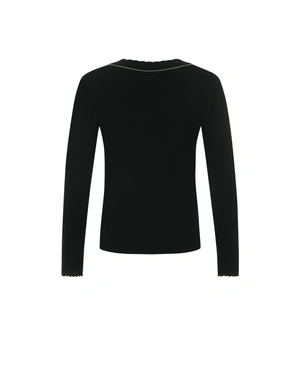 Black fine sweater with round neckline and gold trim | Knitwear - 1