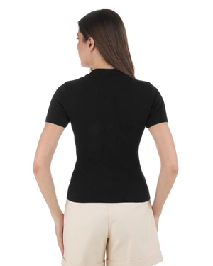 Black fine sweater with short sleeves, crew neckline and regular fit | Knitwear - 3