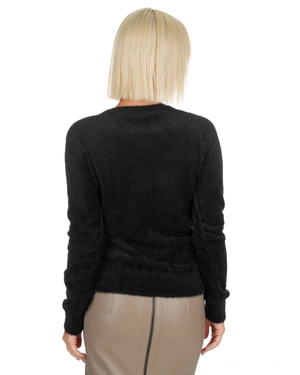Black fluffy blouse with long sleeves |  - 5