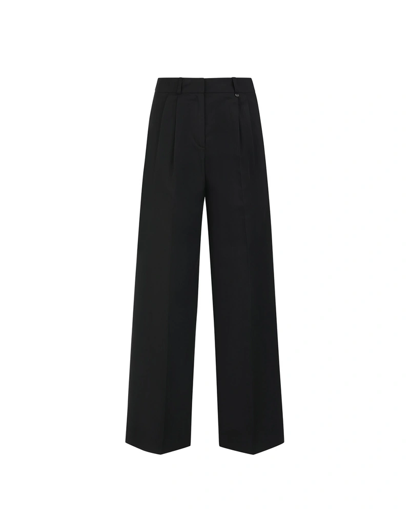 Black high-waisted wide-leg trousers in lyocell | Trousers