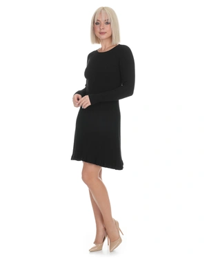 Black knit A-line dress with long sleeves | Dresses - 7