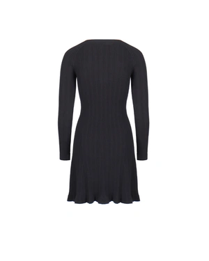 Black knit A-line dress with long sleeves | Dresses - 9