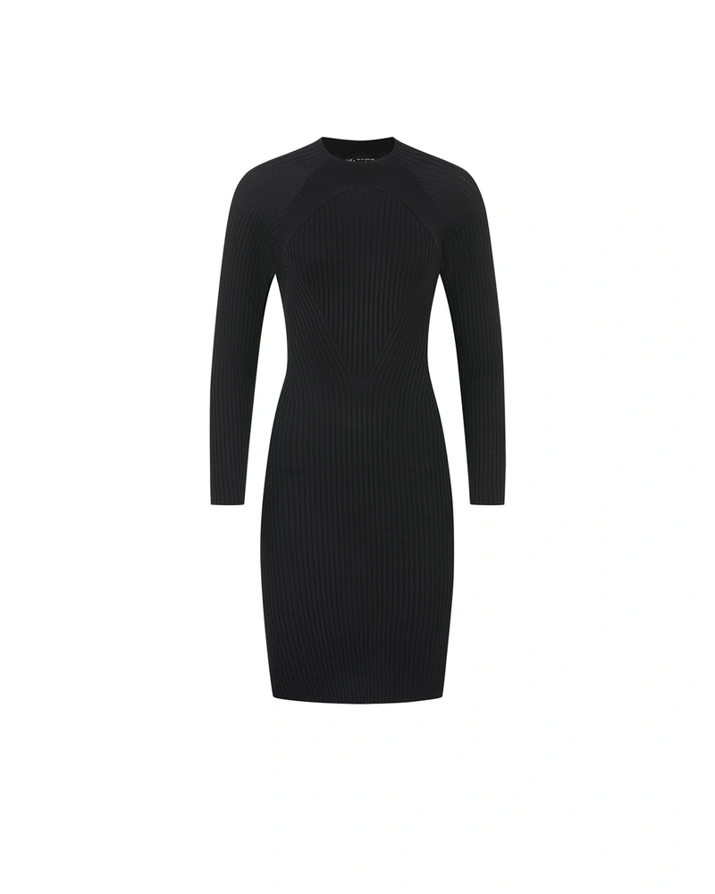 Black knit bodycon dress with long sleeves | Dresses