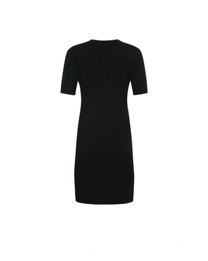 Black knit dress with V-neckline and decorative buttons | Dresses - 3