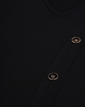 Black knit dress with V-neckline and decorative buttons | Dresses - 4