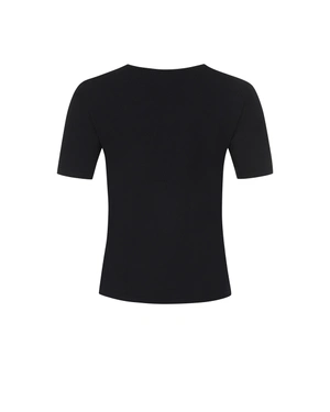 Crni pleteni top sa kontrastnim V-izrezom | Bluze - 1