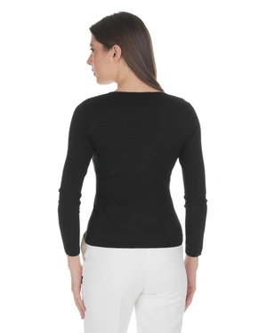 Top en maille noir, à décolleté en V avec fronces et éclat de lurex | Mailles - 3