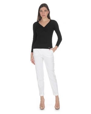 Top en maille noir, à décolleté en V avec fronces et éclat de lurex | Mailles - 4
