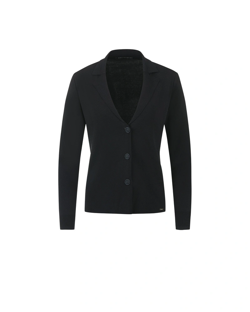 Black knitted blazer with lapel and single-breasted fastening | Pullovers