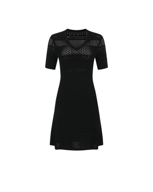 Black knitted dress with fine openwork knit and V-neckline | Dresses - 6