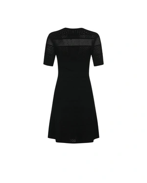 Black knitted dress with fine openwork knit and V-neckline | Dresses - 7