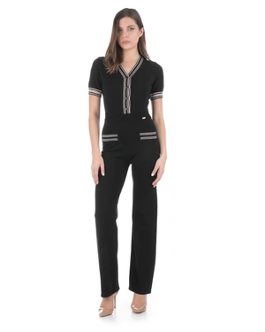Black knitted jumpsuit with contrasting beige details | Jumpsuites - 2