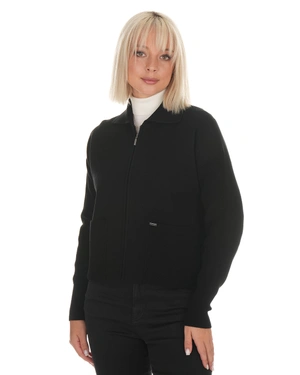 Cardigan negru tricotat pentru femei cu fermoar | Cardigane - 2