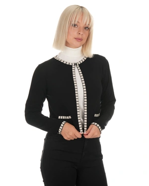 Cardigan negru tricotat pentru femei, cu perle decorative | Cardigane - 2
