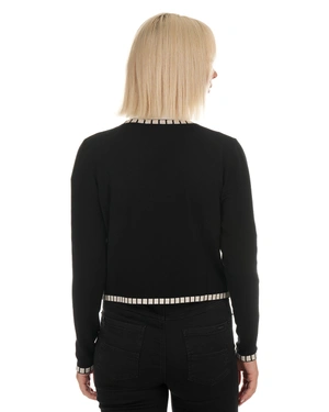 Cardigan negru tricotat pentru femei, cu perle decorative | Cardigane - 3