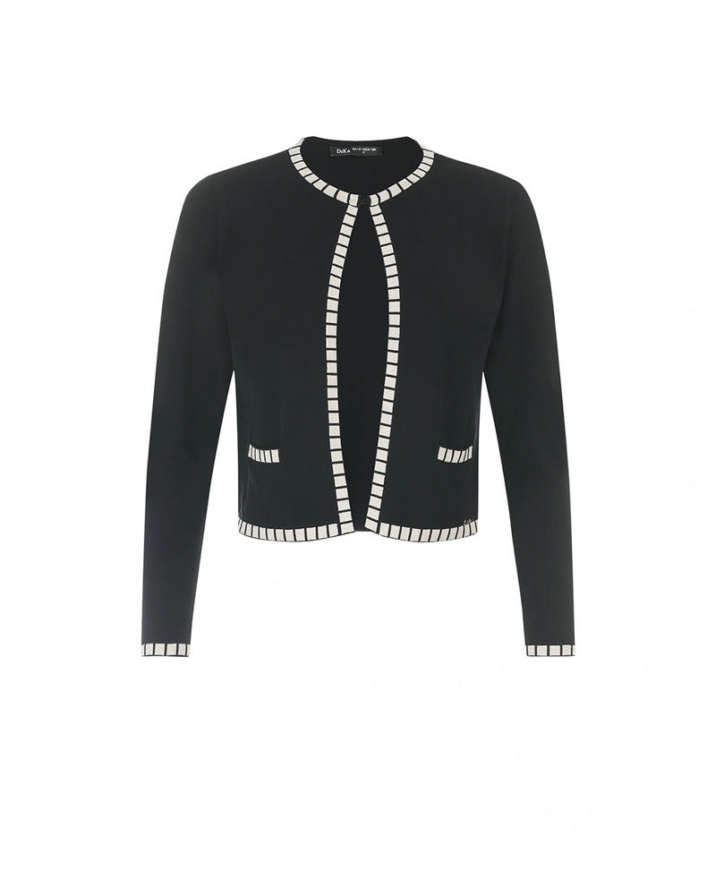 Cardigan negru tricotat pentru femei, cu perle decorative | Cardigane