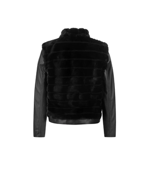 Black leather jacket with faux fur eco-leather panel | Jackets and Coats - 1