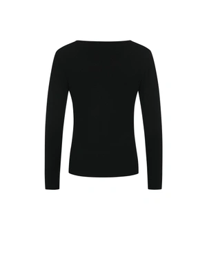 Black long sleeve top with teardrop opening and logo | Knitwear - 1