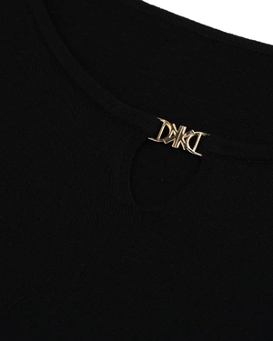 Black long sleeve top with teardrop opening and logo | Knitwear - 2