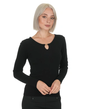 Black long sleeve top with teardrop opening and logo | Knitwear - 3