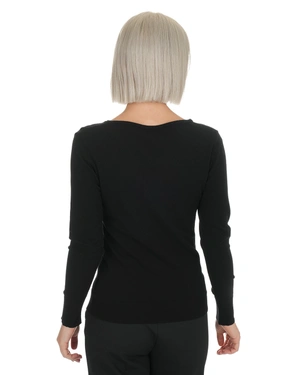 Black long sleeve top with teardrop opening and logo | Knitwear - 4