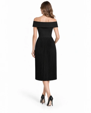 Black off-the-shoulder dress with a pleated skirt | Dresses - 2